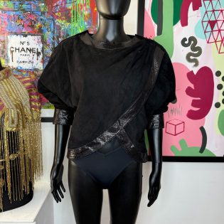 1980s Black Suede & Snake Leather Trim Jacket