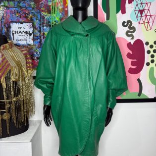 1980s Emerald Green Batwing Cocoon Leather Jacket