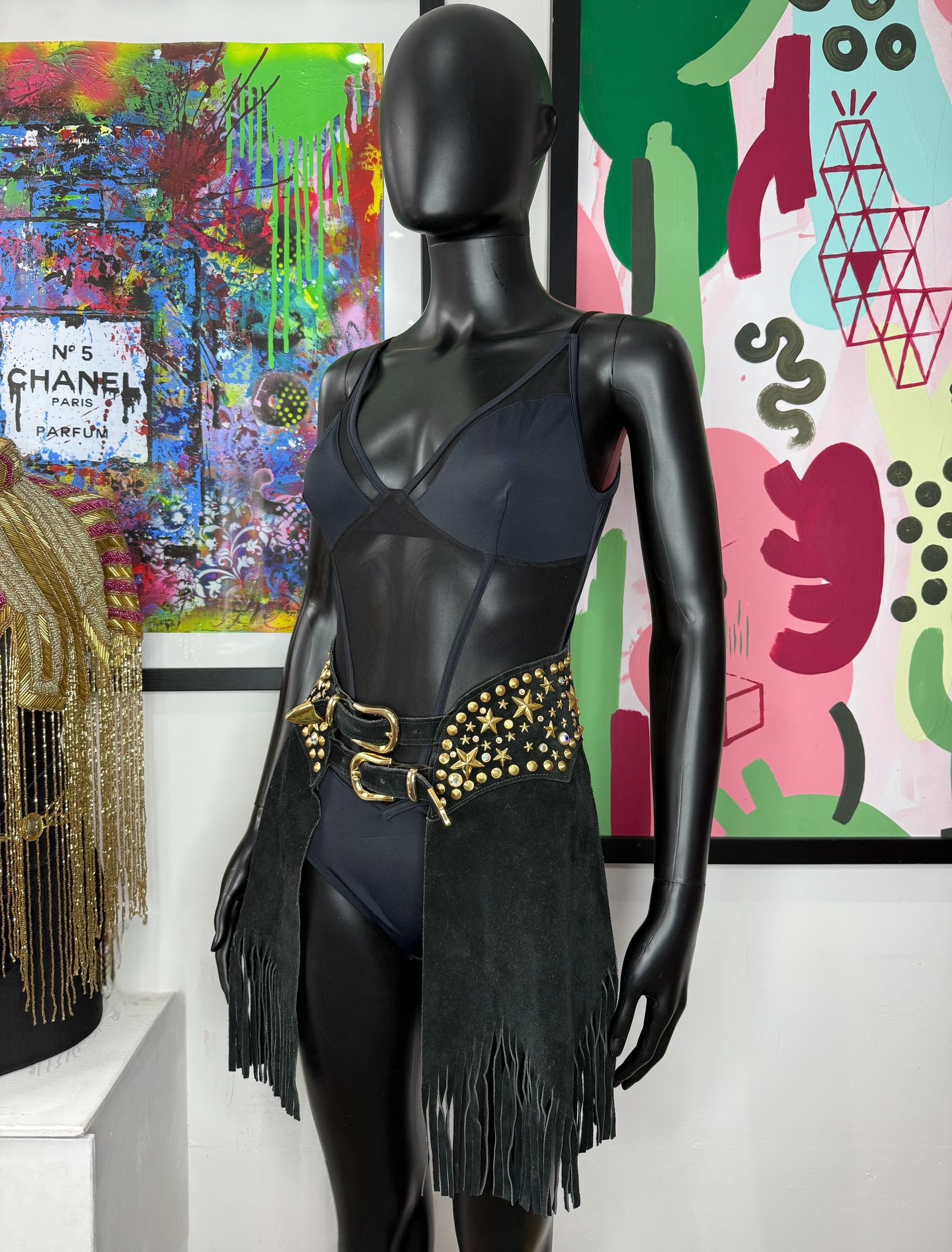 Katherine Baumann Studded Suede Fringe Skirt Belt - Image 2