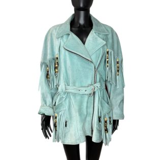 Minty Turquoise Suede Fringe Vintage Jacket