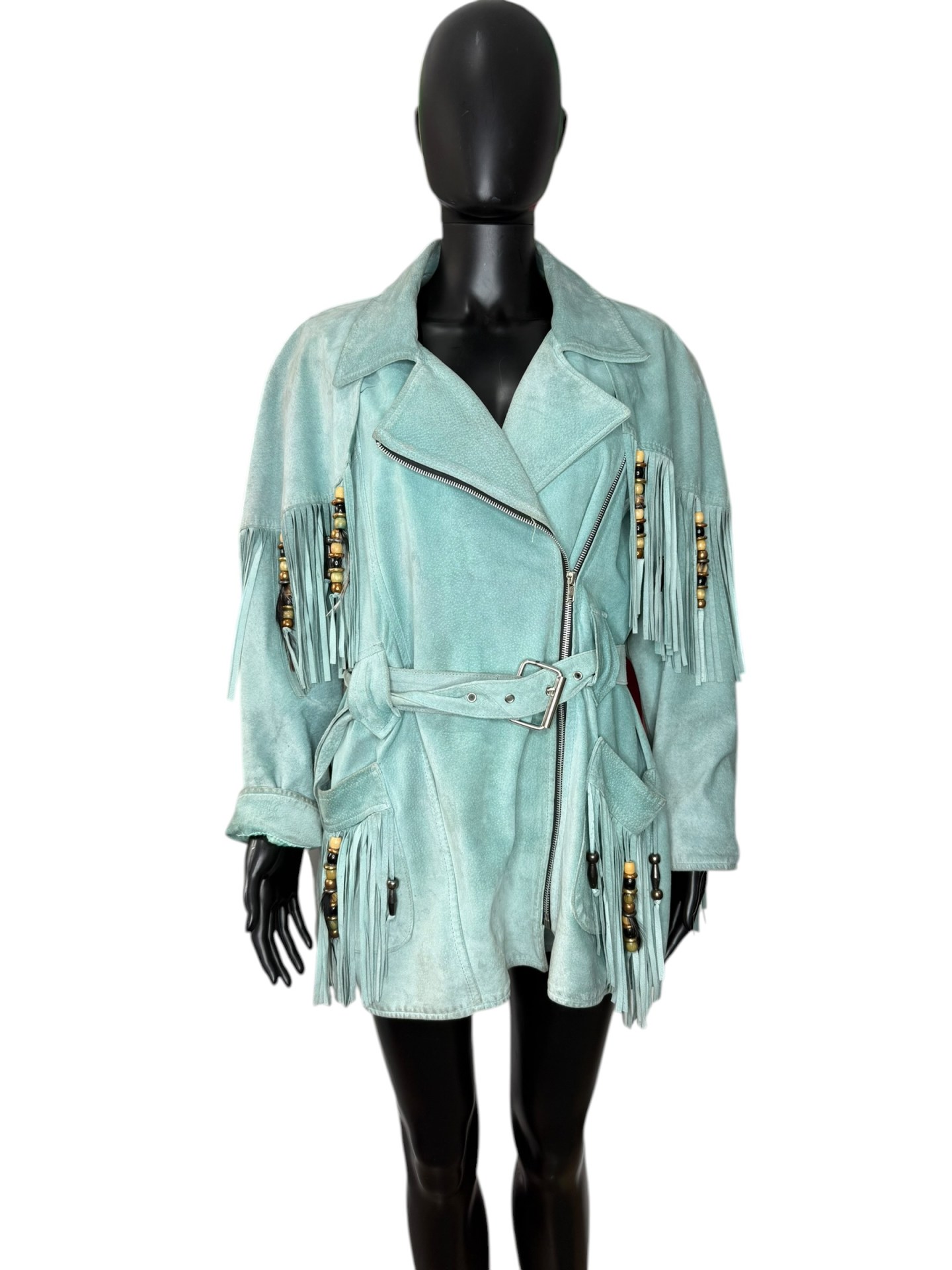 Minty Turquoise Suede Fringe Vintage Jacket