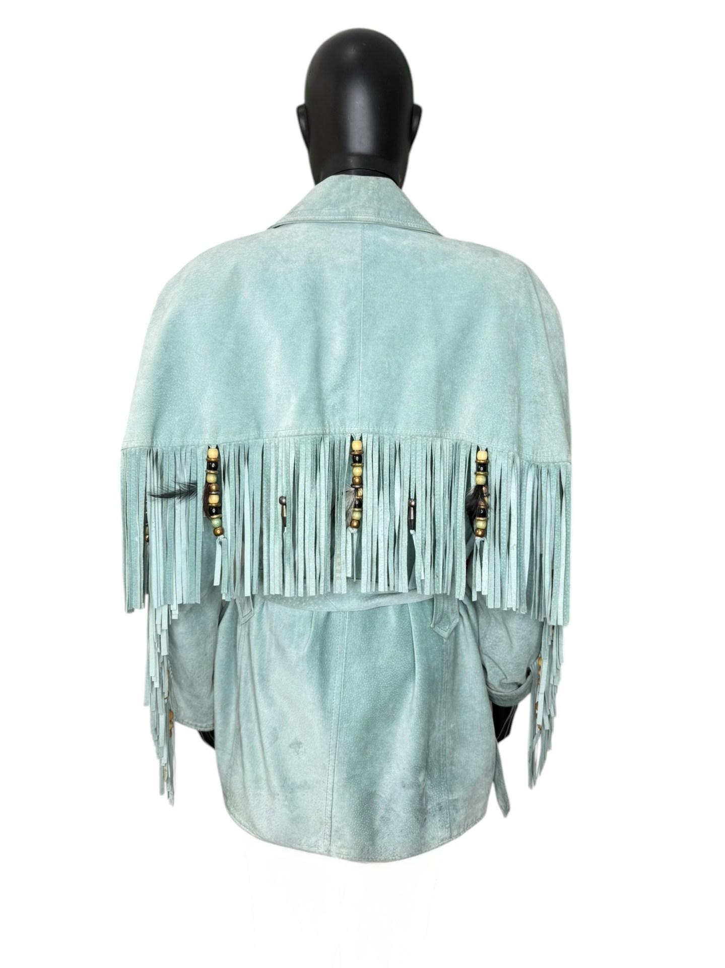 Minty Turquoise Suede Fringe Vintage Jacket - Image 3