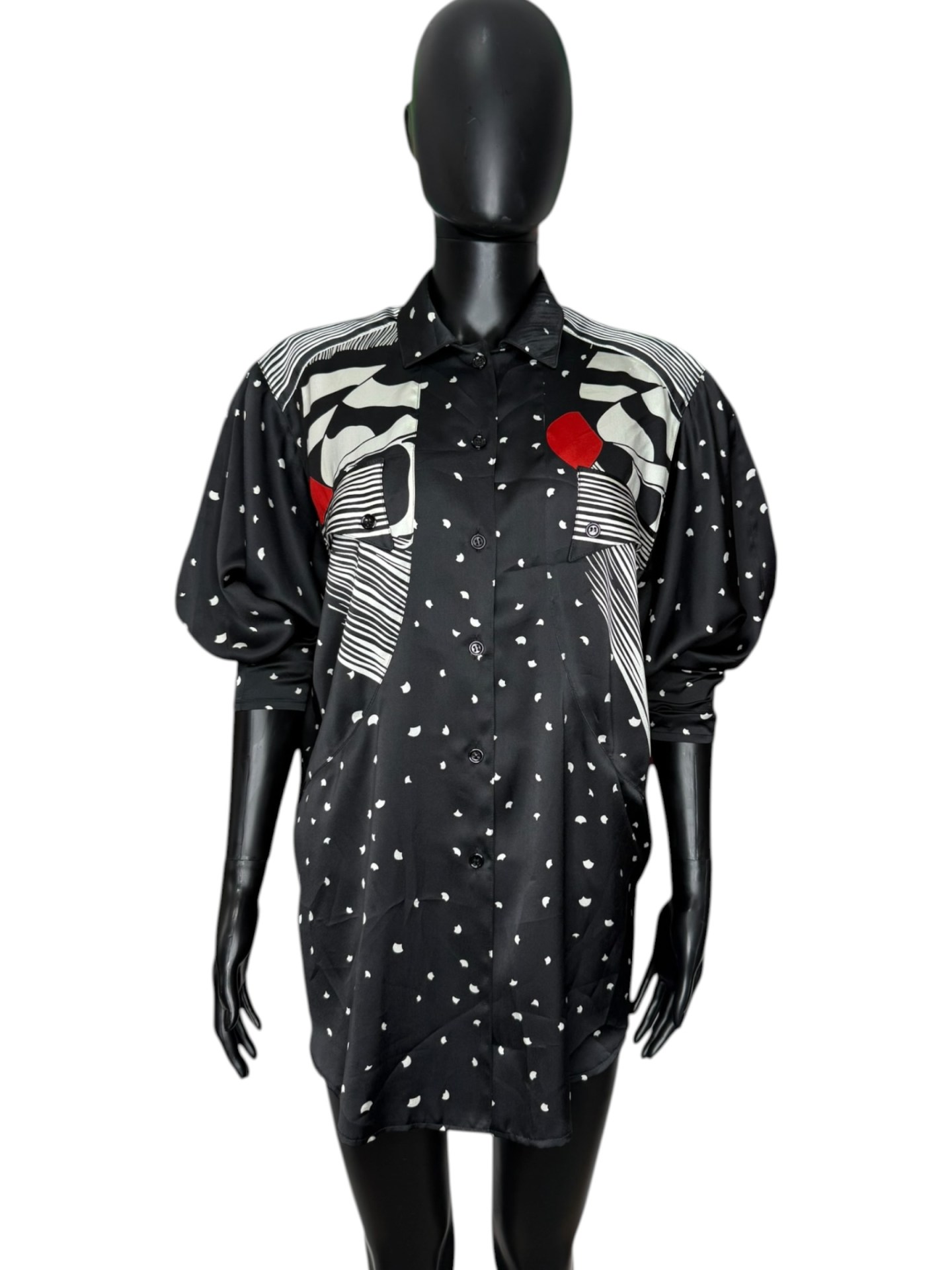Jean Claire 1990s Abstract Monochrome Batwing Shirt