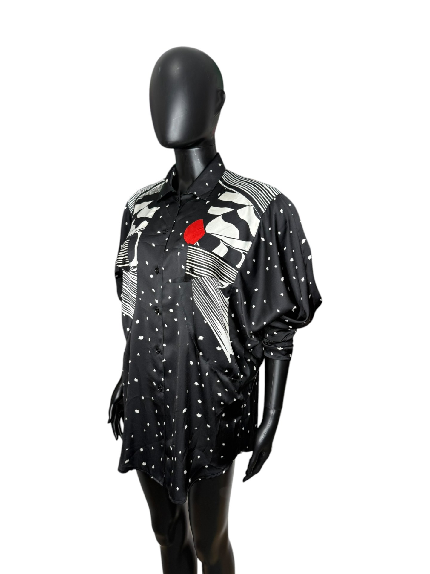 Jean Claire 1990s Abstract Monochrome Batwing Shirt - Image 3
