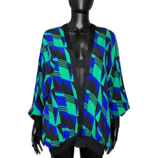 Silk Geometric Print Batwing Jacket