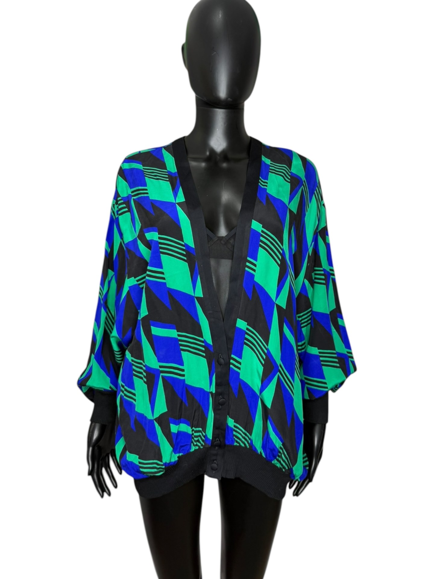 Silk Geometric Print Batwing Jacket