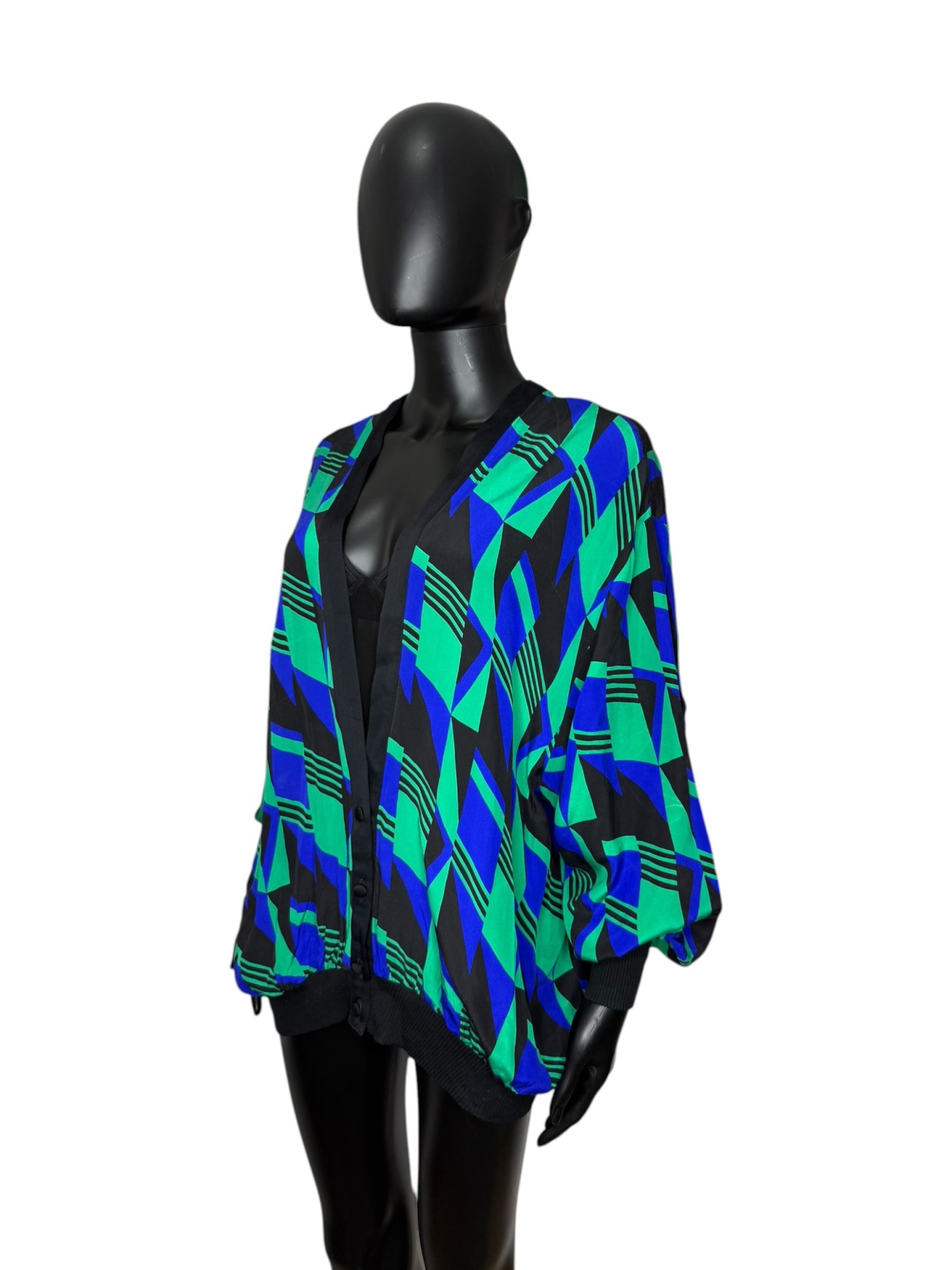 Silk Geometric Print Batwing Jacket - Image 2