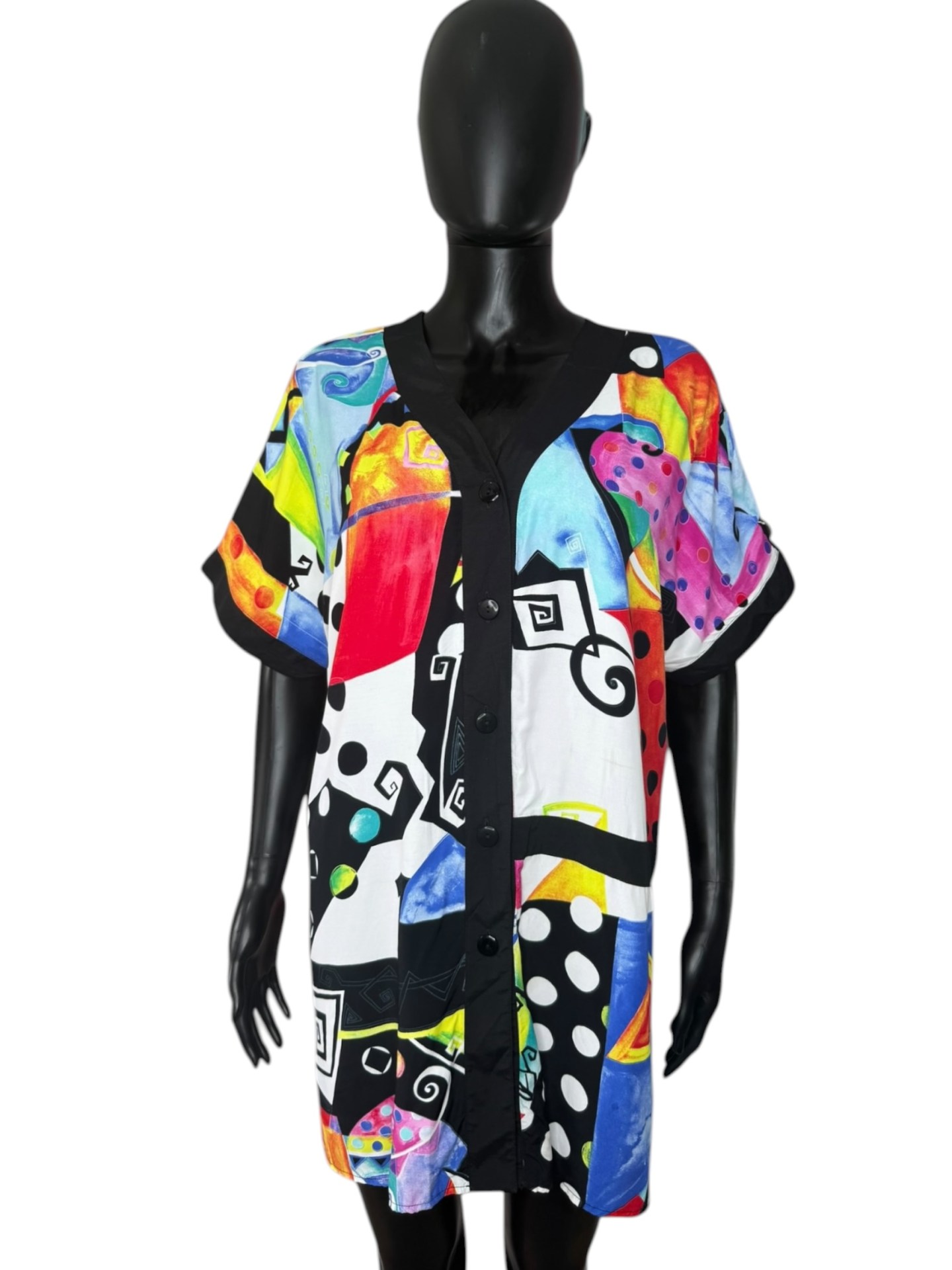1990s Abstract Print Button Up Shirt