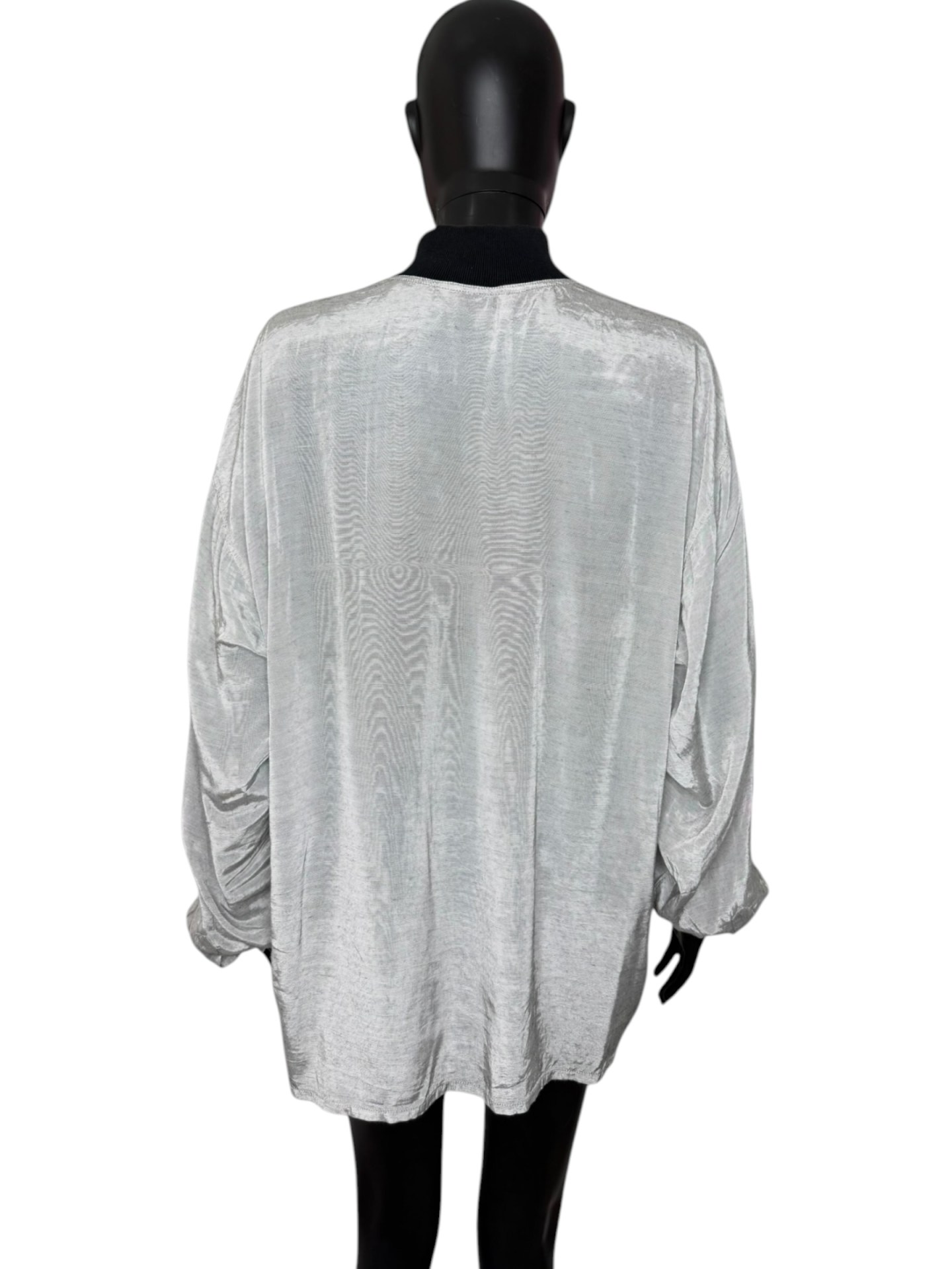 1990s Silver Metallic High Neck Batwing Blouse - Image 2