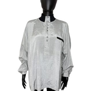 1990s Silver Metallic High Neck Batwing Blouse