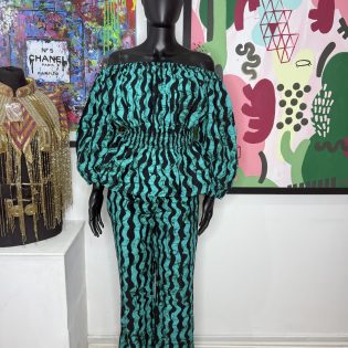 Vintage Off-Shoulder Printed Co-Ord Set