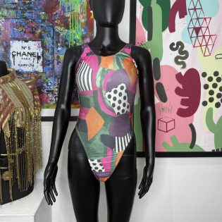 Venice Beach 1990s Vintage Abstract Print Bodysuit