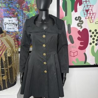Vintage Structured Black & Gold Fit And Flare Dress