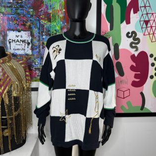 Yarell Vintage Checkerboard Knit Sweater