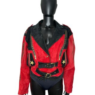 Red, Black & Gold Star Suede Jacket
